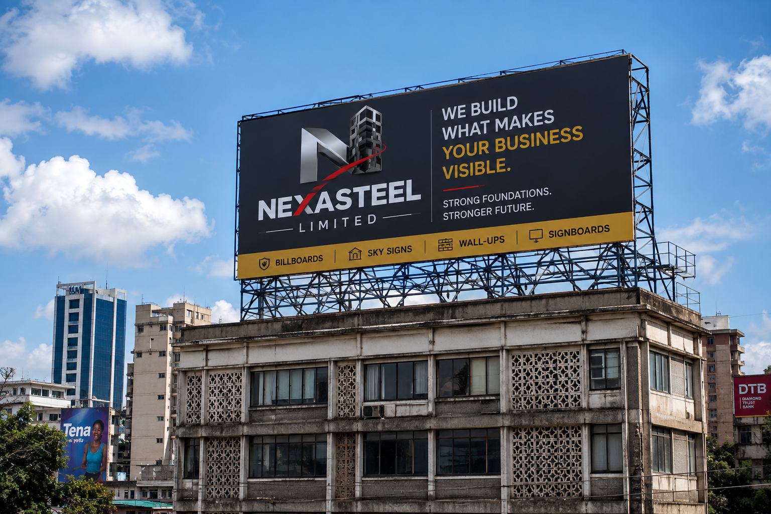 NexaSteel rooftop sky sign structure